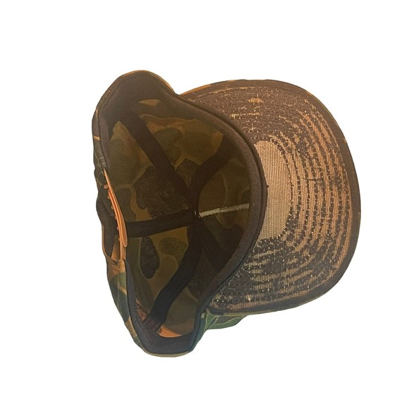 Vintage Camo Trooper 5 Panel Leather Snapback Hunting 80’s 90’s Hat Made in USA - Picture 3 of 6